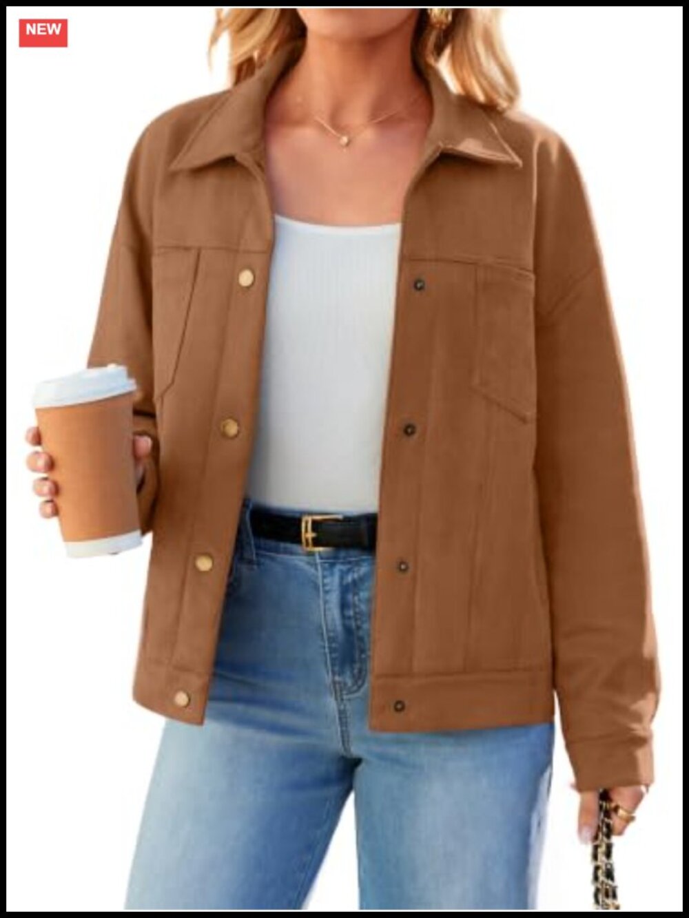 Faux Suede Jacket Button Down Lightweight Fall Coat Womens